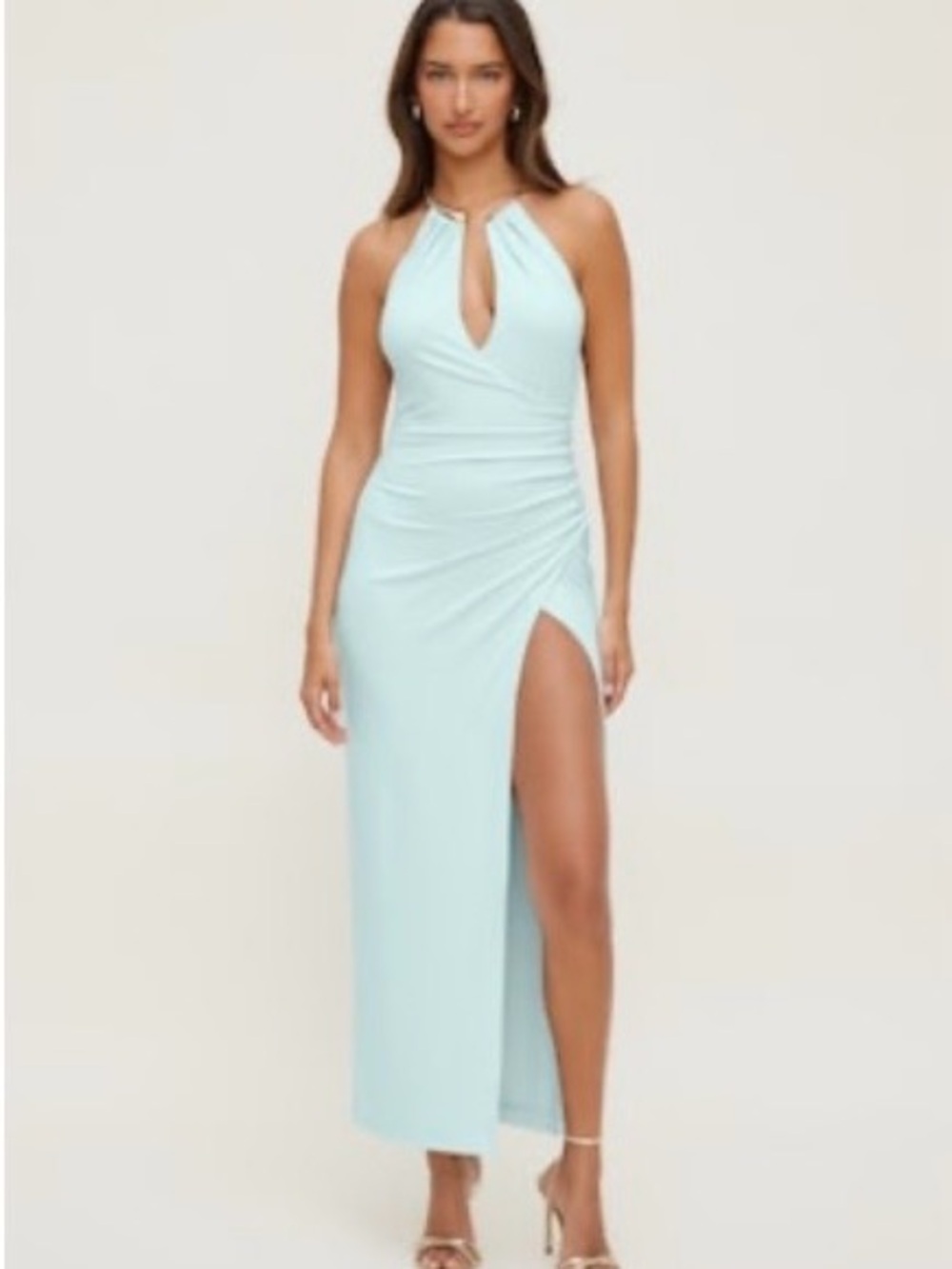 Dynamite Necklace Halter Keyhole Maxi Dress in Light Blue SIZE XS